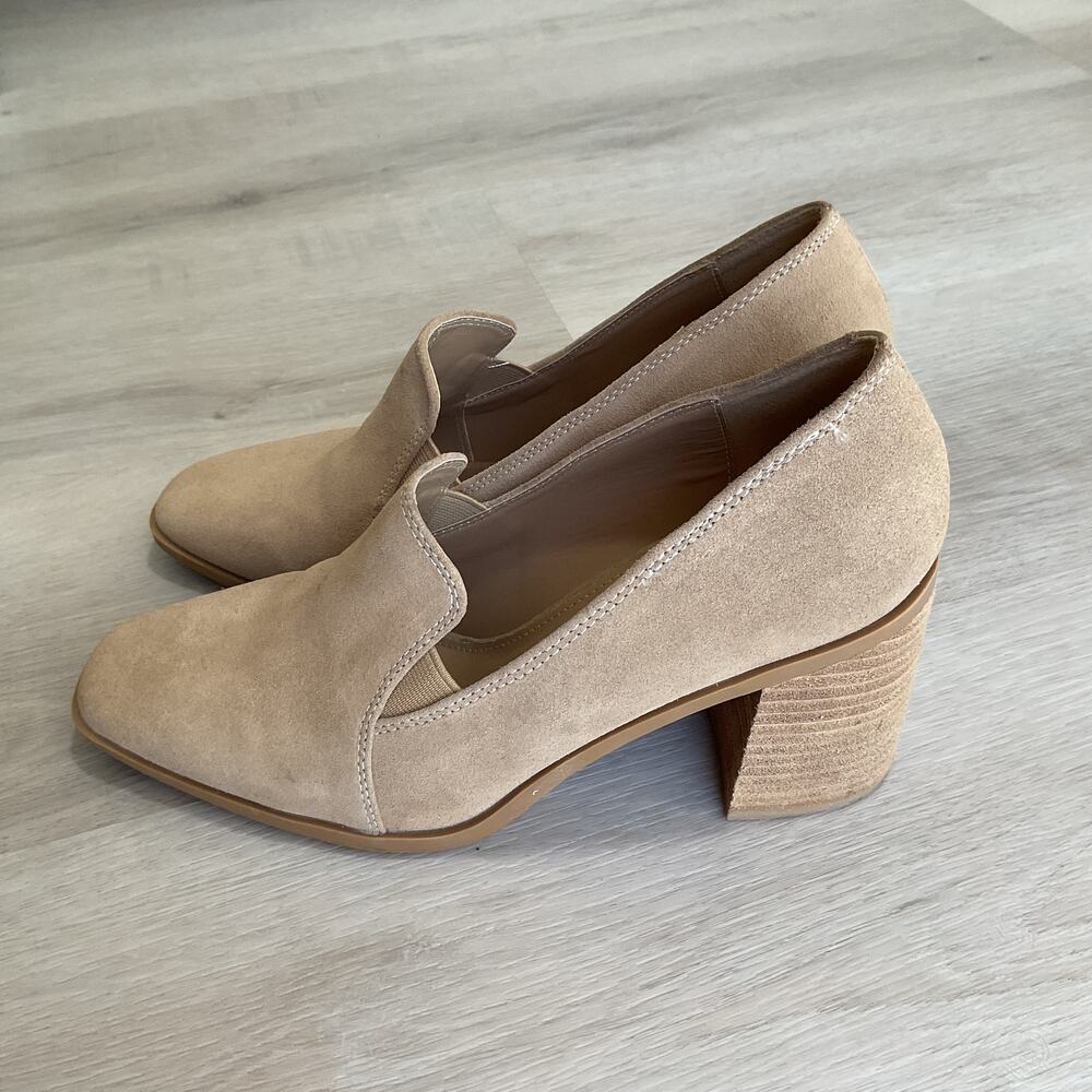 Joie Wevenly Beige Tan Suede Loafer Platform Heels Size 7.5